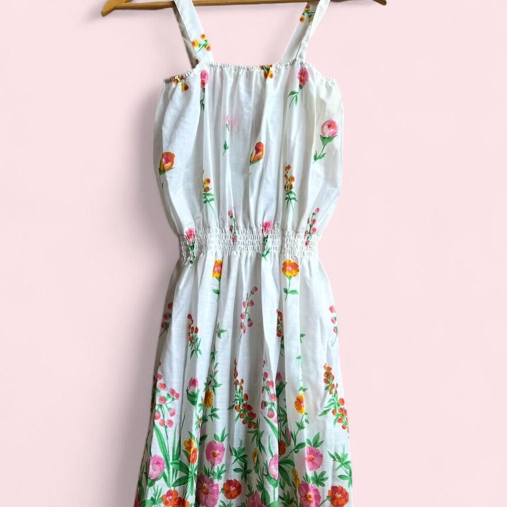 RARE late 70’s/80’s “Sears” white cotton- blend bright garden floral, maxi dress - Picture 5 of 8